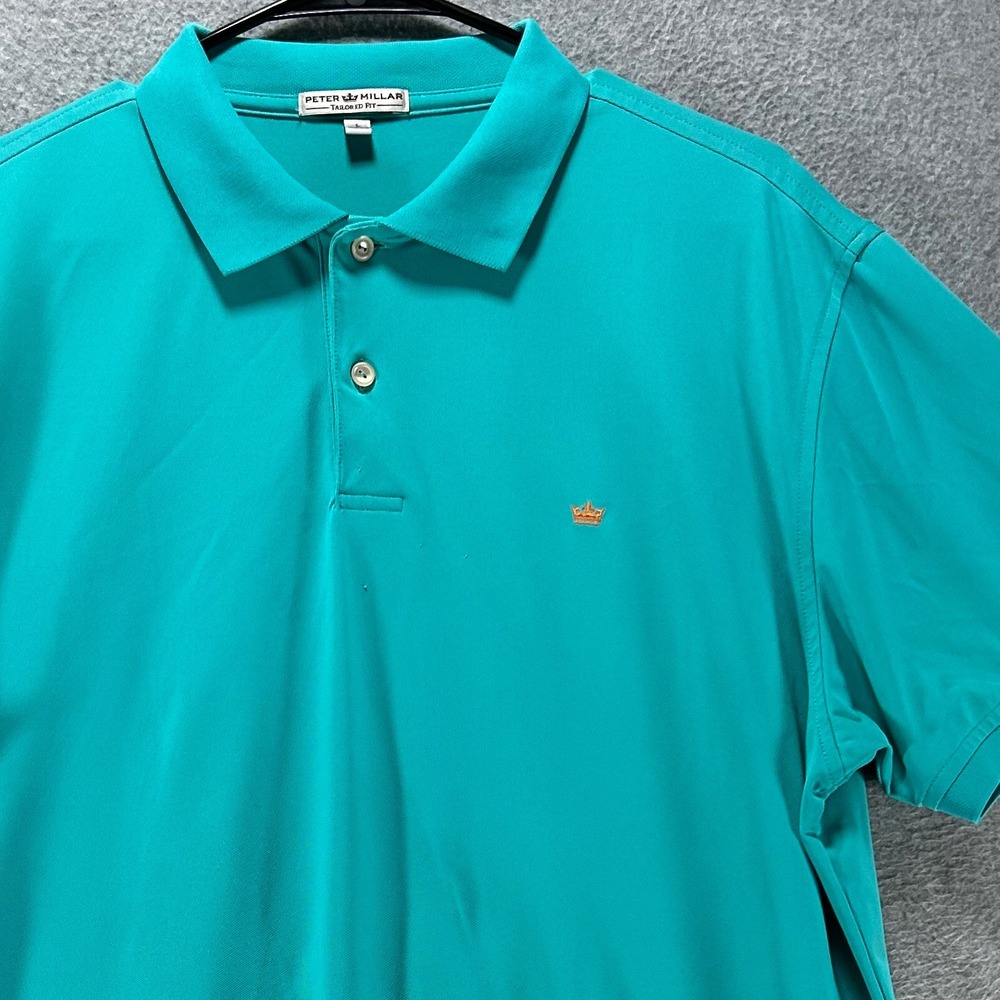Peter Millar Polo Tailored Fit Mens L Teal Performance Golf Preppy MS14K50